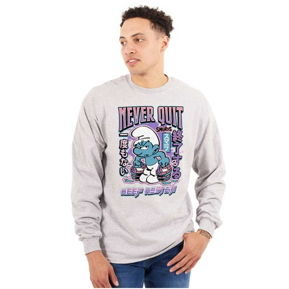 Smurfs Kanji Never Quit Keep Hustlin Unisex Plus Size Long Sleeve Shirt Brisco Brands 3X