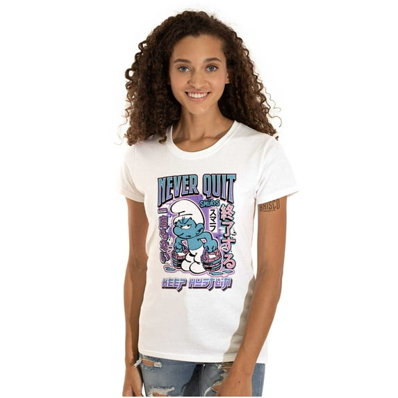 Smurfs Kanji Never Quit Keep Hustlin Women's T Shirt Ladies Tee Brisco Brands S
