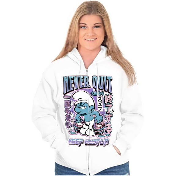 Smurfs Kanji Never Quit Keep Hustlin Zip Up Hoodie Men's Women's Brisco Brands L