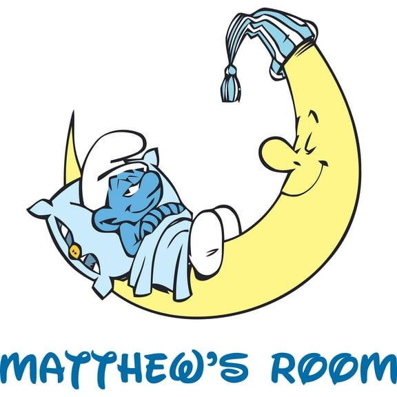 Smurfs Moon Good Night Sleep Cartoon Character Personalized Wall Decal Custom Vinyl Wall Art- Personalized Name - Baby Girls Boys Kids Nursery Daycare Decor Wall Stickers Decorations Size (20x20 inch)