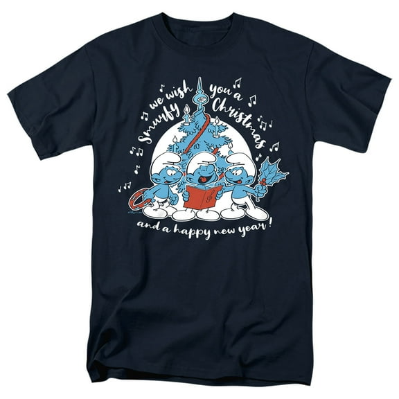 Smurfs Smurfy Christmas Carols Unisex Adult T Shirt, Navy, Small