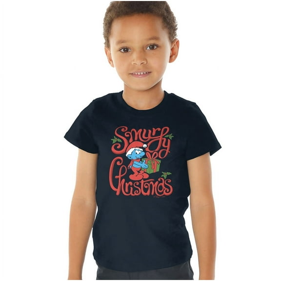 Smurfs Smurfy Christmas Gift Kids T Shirt (3) for Toddler Boys and Girls, Navy