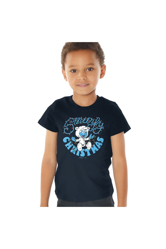 Smurfy Christmas With Baby Smurf Kids T Shirt (4) for Toddler Boys and Girls, Navy