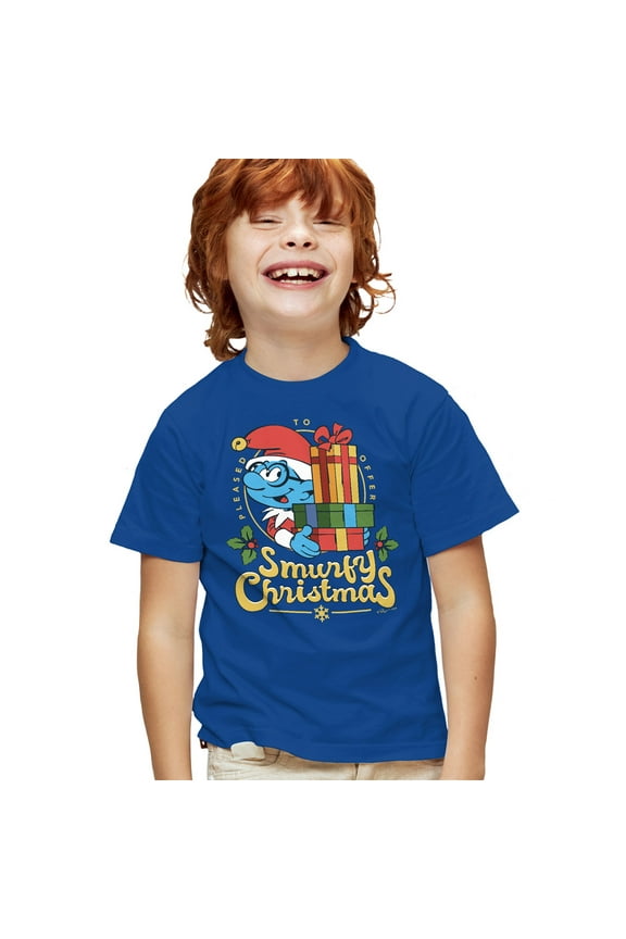 Smurfy Christmas With Brainy Smurf Kids T Shirt for Youth Boys and Girls, Royal, X-Large