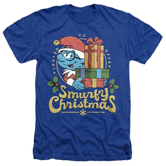 Smurfs Smurfy Christmas With Brainy Smurf Unisex Adult Heather T Shirt, Royal Heather, X-Large
