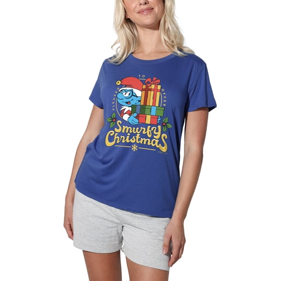 Smurfs Smurfy Christmas With Brainy Smurf Women's Loose T-Shirt, Royal, X-Large