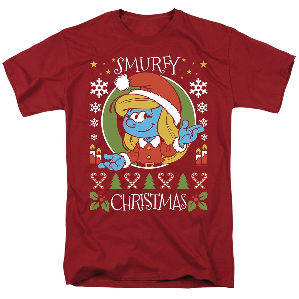 Smurfs Smurfy Christmas With Smurfette Unisex Adult T Shirt, Cardinal ...