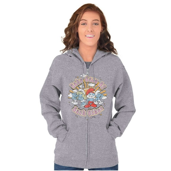 Smurfs Take Care Of Each Other Zip Hoodie Sweatshirt Women Brisco Brands S