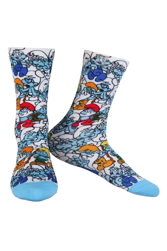 Smurfs Talk Of The Town Crew Socks OSFM Various Characters 1 Pair Adult Mid-Calf