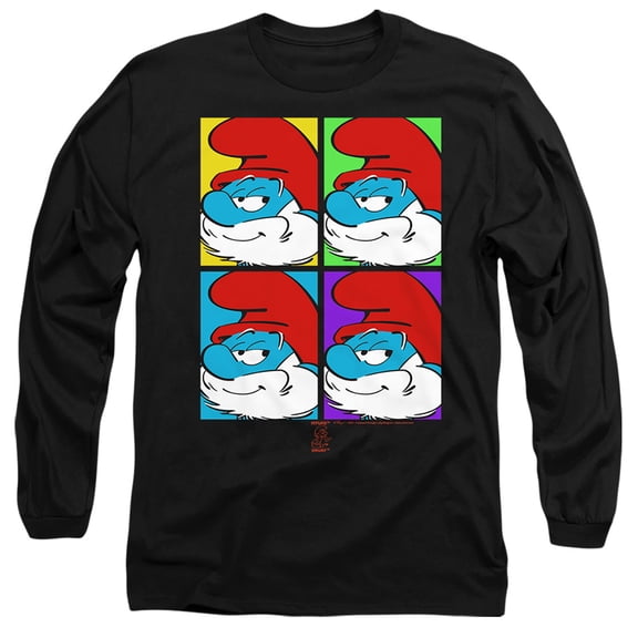 Smurfs Tiles Unisex Adult Long-Sleeve T Shirt,Smurf Tiles Black,Large