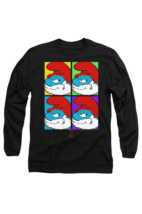 Smurfs Tiles Unisex Adult Long-Sleeve T Shirt,Smurf Tiles Black,Medium
