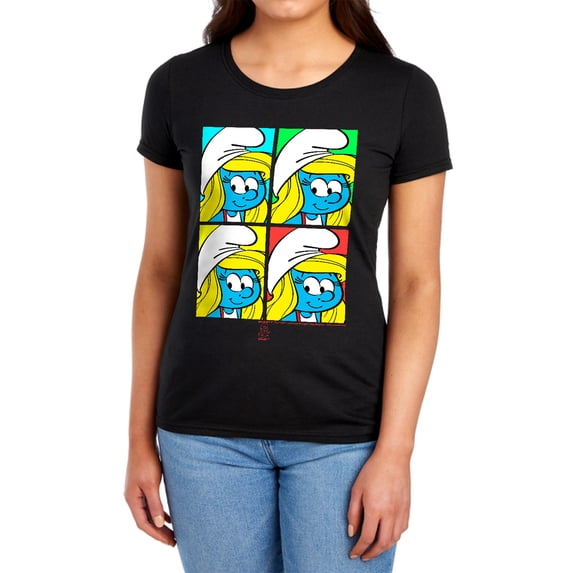 Smurfs Tiles Women's T Shirt,Smurfette Tiles Black,Large