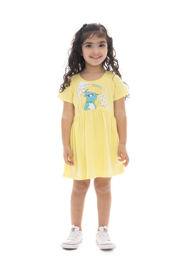 Smurfs Toddler Girl Graphic Print Dress with Short Sleeves, Sizes 2T-5T