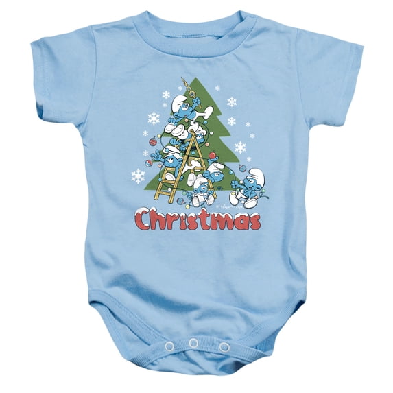 Smurfs Trim The Christmas Tree Unisex Infant Snap Suit for Baby, Light Blue, Medium