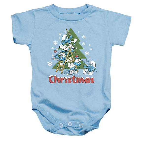 Smurfs Trim The Christmas Tree Unisex Infant Snap Suit for Baby, Light Blue, X-Large
