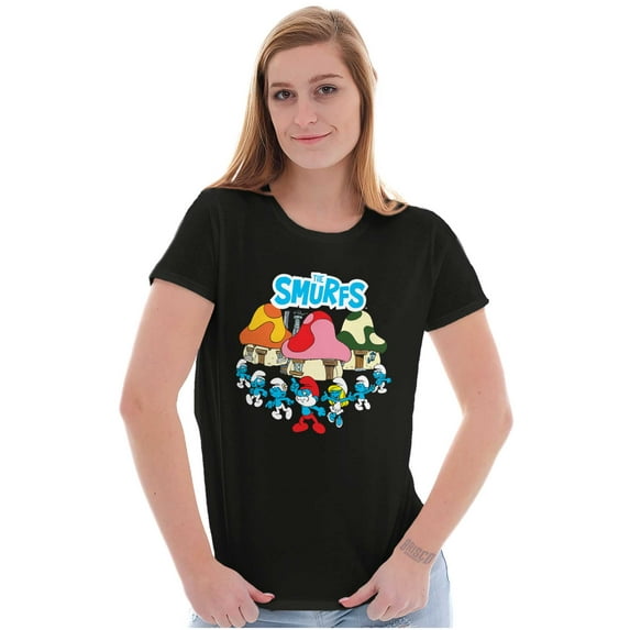 Smurfs Village Mushroom Dance Party Women's T Shirt Ladies Tee Brisco Brands S
