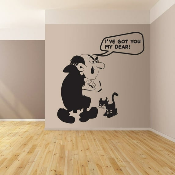 The Smurfs Villain Gargamel and Cat Smurf Cartoon Wall Sticker Art Decal for Girls Boys Kids Room Bedroom Nursery Kindergarten House Fun Home Decor Stickers Wall Art Vinyl Decoration Size (10x8 inch