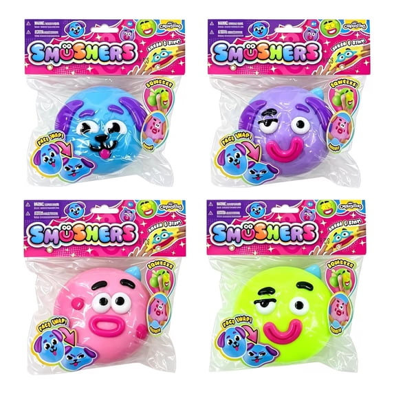 Smushers Squeeze Toys, Novelty Smush Face Squeeze Toys, Removable Facial Expressions for Birthdays and Get-Togethers, Safe & Fun (Pink)