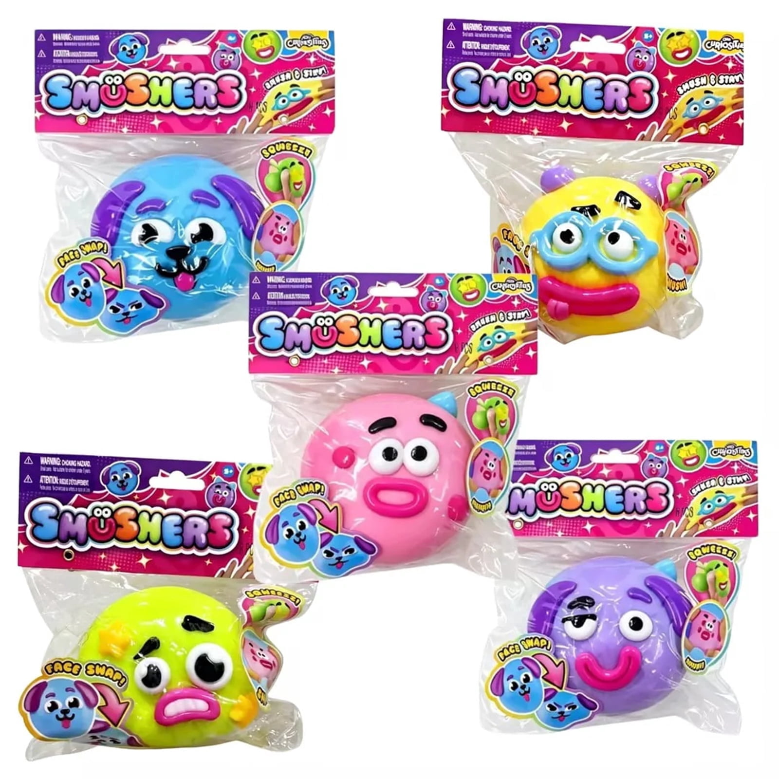 Smushers Squishies Dog Face Toys - 5 Assorted Cute Expressions, Moldable Face Smushers Dog Face Swap Squeeze Smush
