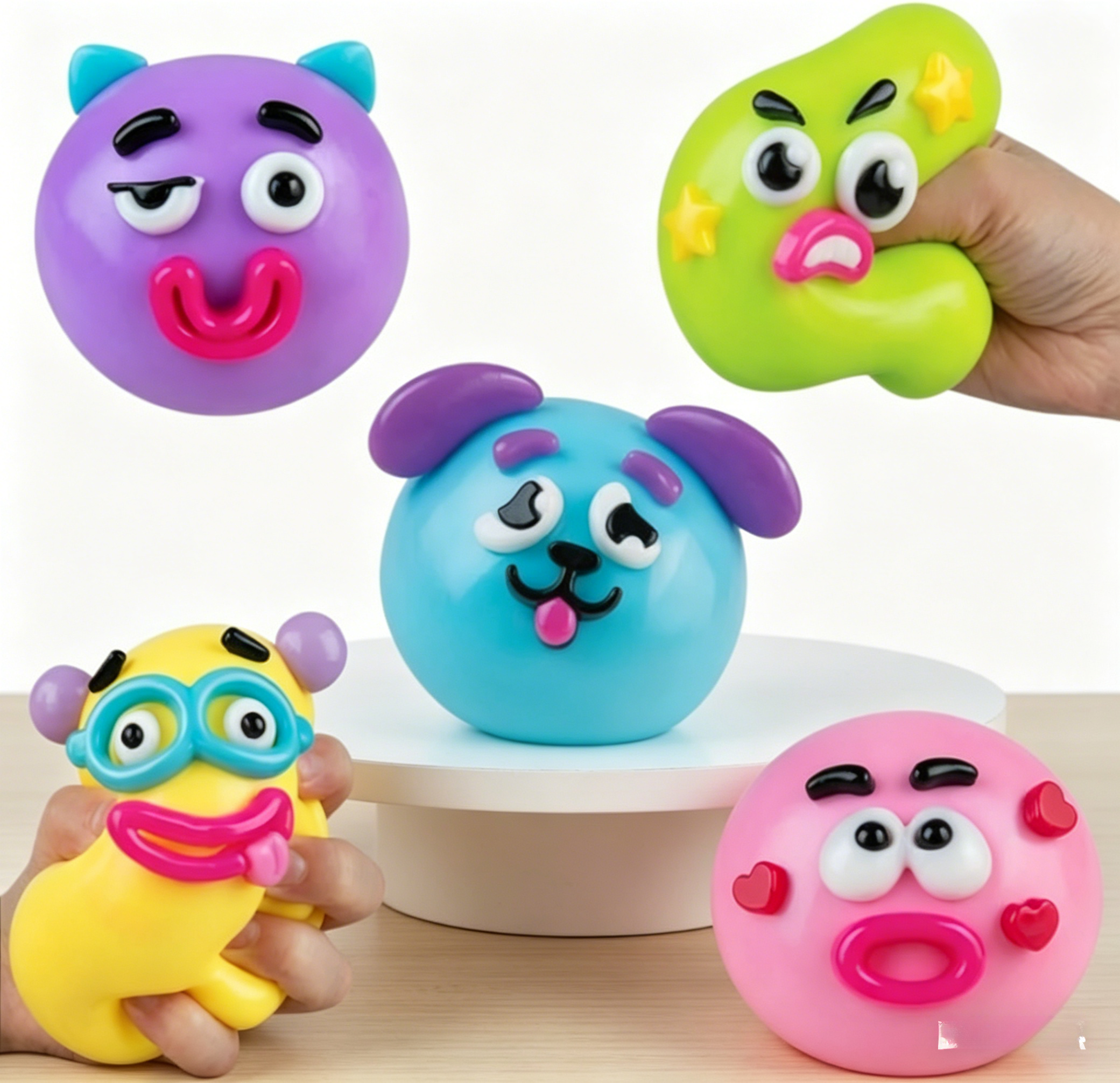NEW Smushers Squishy, Moldable Face Swap Sensory Fidget Balls, 5 Assorted Cute Expressions, Soft Slow Rise Squeeze Toys for Desk Decor & Stress Relief,Blue