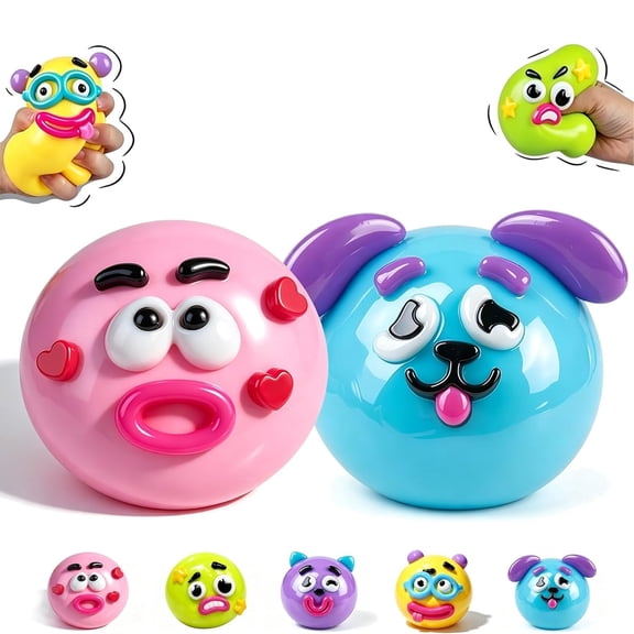 Smushers Squishy, Cute Easy Squeezy Funny Face Squishy Stress Balls, Stress Relief Desk Accessory for Adults
