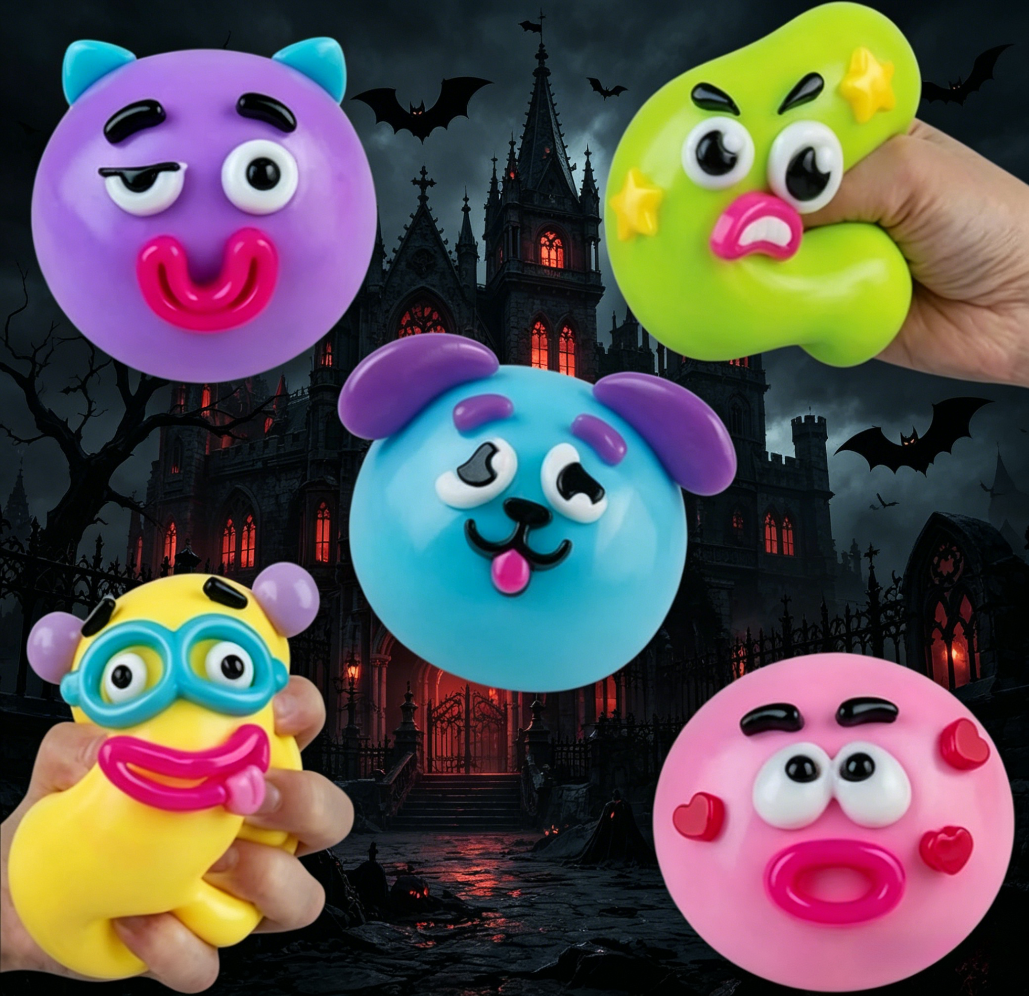Smushers Squishy Gift Set, 5 Cute Moldable Face Swap Squishy Balls, Slow Rise Squeeze Toys, Perfect for Friends Coworkers & Hobbyists