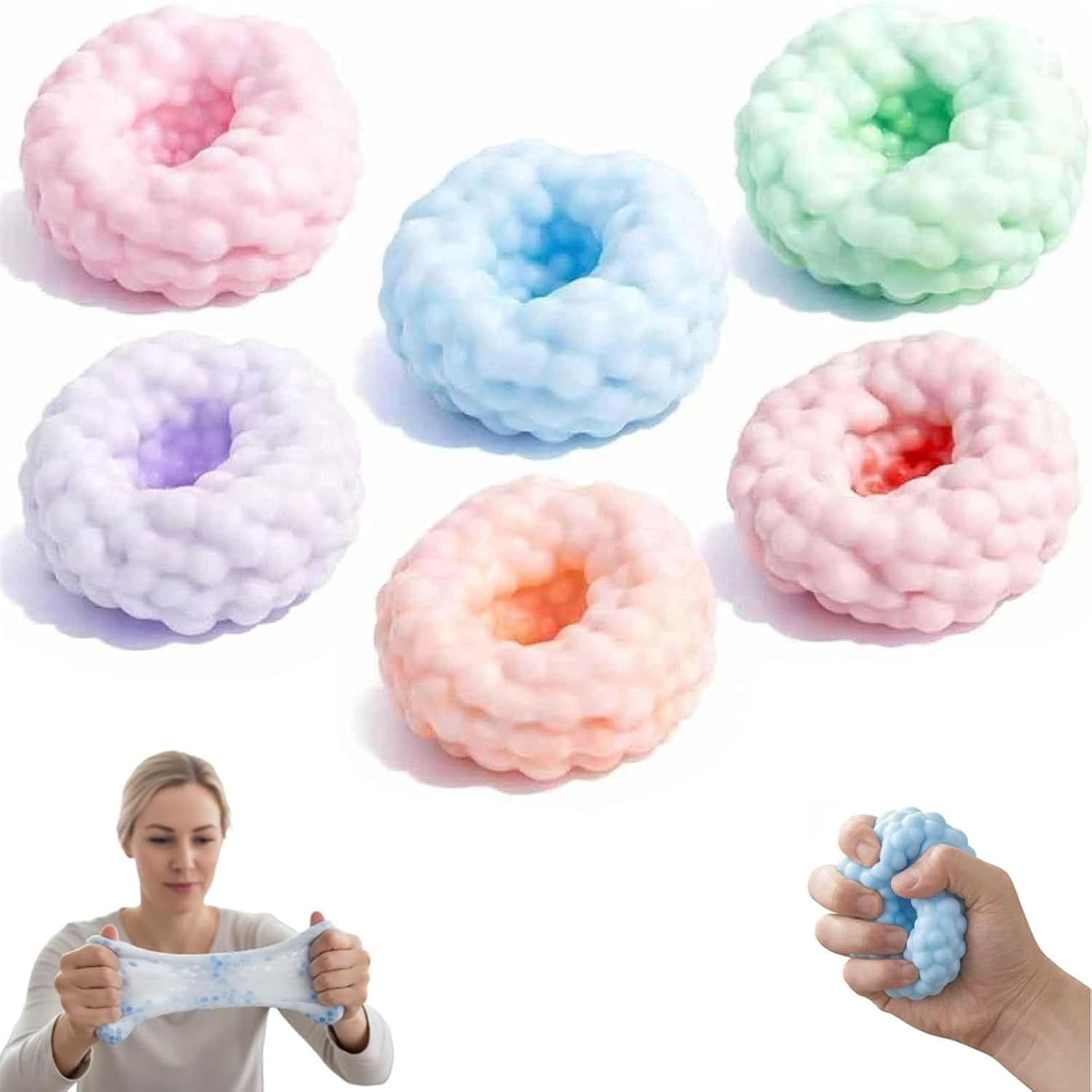 Smushers Squishy, Mochi Stress Ball Crunchy, Crunchy Squishy, Popping Bead Filled, Portable Soft Ice Skin Ball, Slow Rebound Sensory Squeeze Balls for Anxiety Relief (Six-Color Mixing)