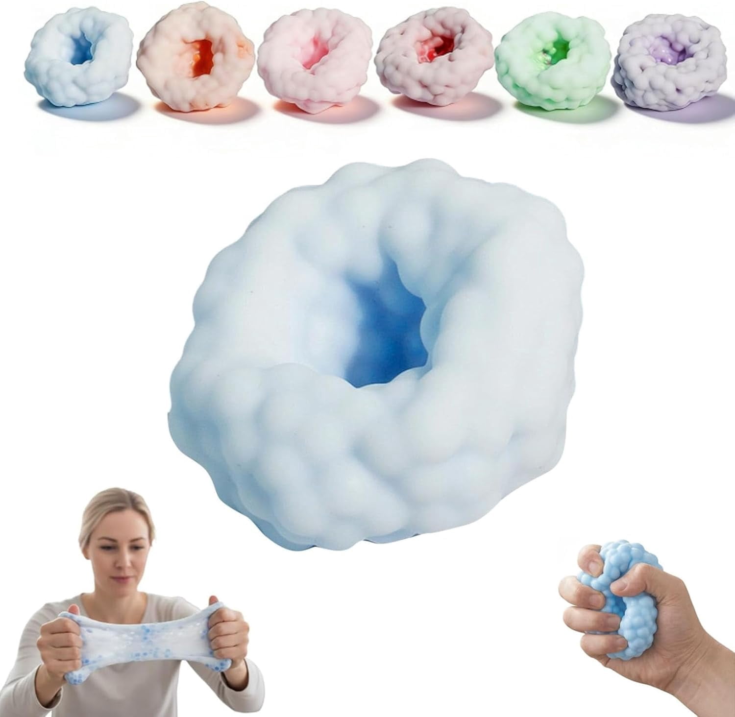 Smushers Squishy, Mochi Stress Ball Crunchy, Crunchy Squishy, Popping Bead Filled, Portable Soft Ice Skin Ball, Slow Rebound Sensory Squeeze Balls for Anxiety Relief (Blue)
