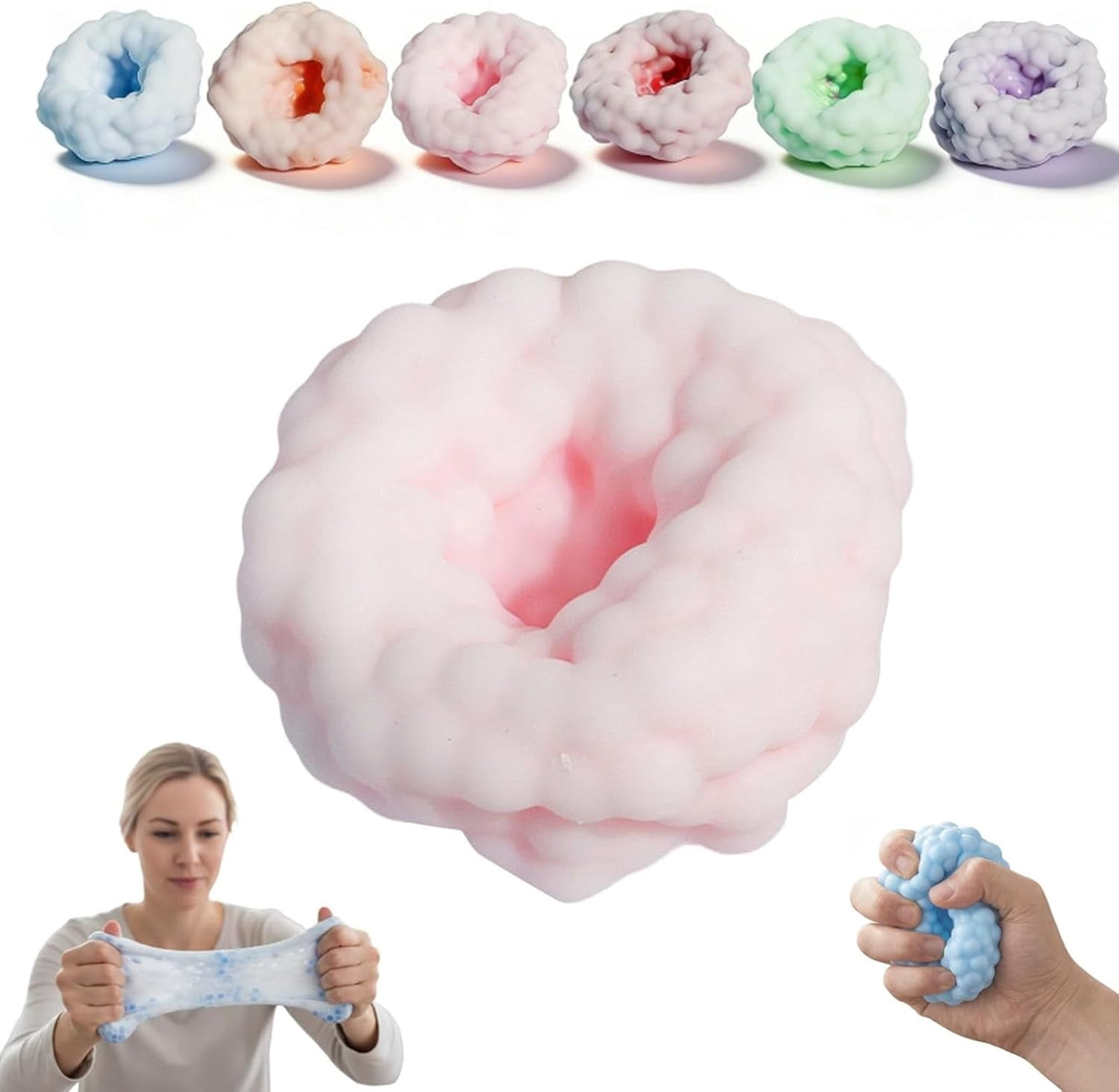 Smushers Squishy, Mochi Stress Ball Crunchy, Crunchy Squishy, Popping Bead Filled, Portable Soft Ice Skin Ball, Slow Rebound Sensory Squeeze Balls for Anxiety Relief (Pink)