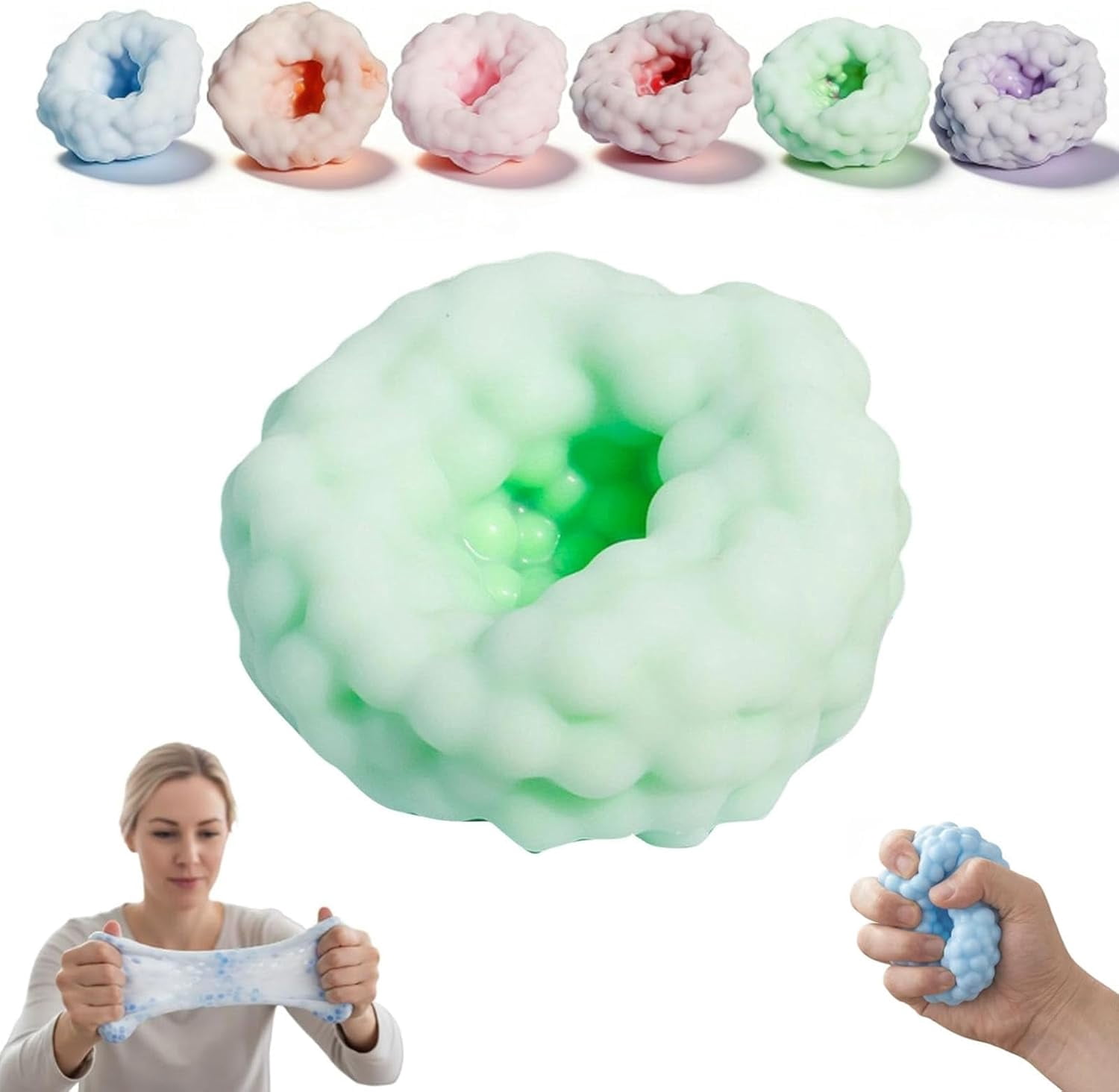 Smushers Squishy, Mochi Stress Ball Crunchy, Crunchy Squishy, Popping Bead Filled, Portable Soft Ice Skin Ball, Slow Rebound Sensory Squeeze Balls for Anxiety Relief (Green)