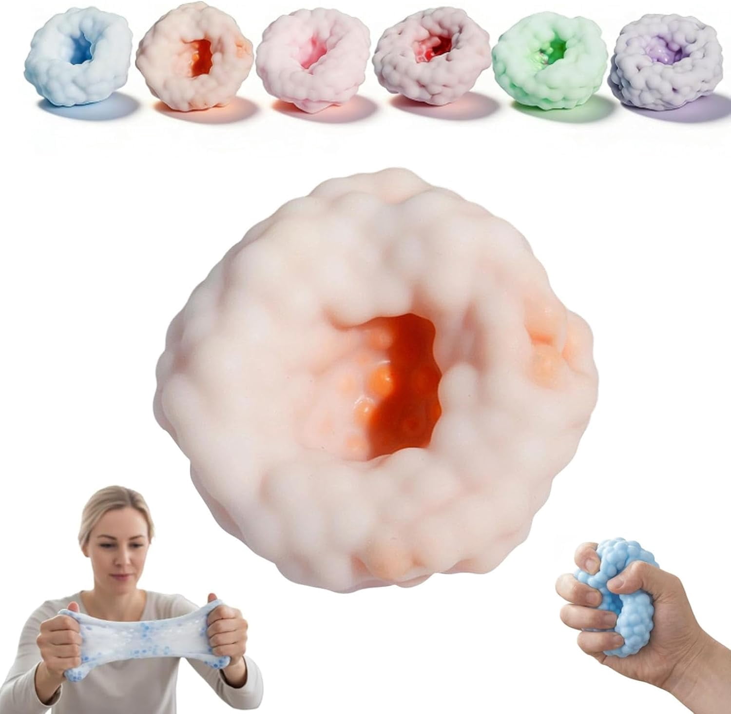 Smushers Squishy, Mochi Stress Ball Crunchy, Crunchy Squishy, Popping Bead Filled, Portable Soft Ice Skin Ball, Slow Rebound Sensory Squeeze Balls for Anxiety Relief (Orange)