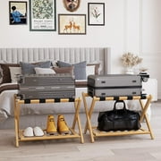 Smuxee Bamboo Folding Hotel Luggage Rack, Natural Wood
