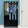 thumbnail image 1 of Smuxee 3-in-1 Hall Tree with Coat Hook and Entryway Bench,Shoe Cabinet Coat Rack with Mirror,Black, 1 of 7