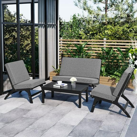 Smuxee 4 Piece Patio Furniture Set with Outdoor Chairs,Sofa and Table,Outdoor Sectional,Black&Gray