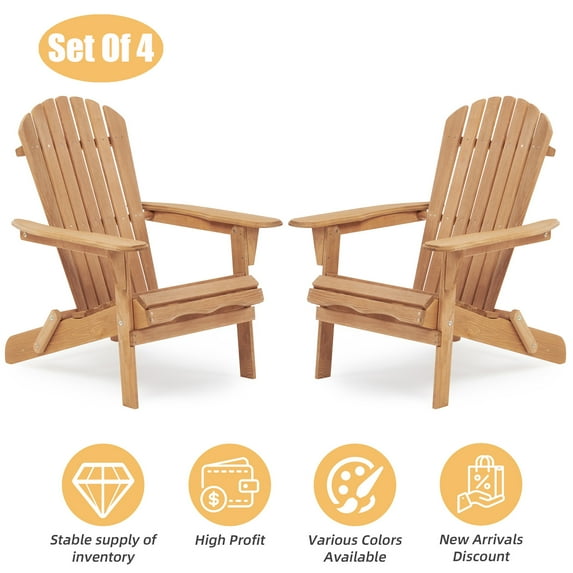 Smuxee 4Pcs Adirondack Chair Set, Folding Wood Outdoor Chair Patio, Brown