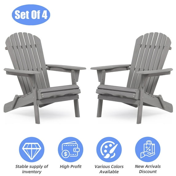 Smuxee 4Pcs Adirondack Chair Set, Folding Wood Outdoor Chair Patio, Gray