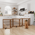 thumbnail image 1 of Smuxee Bamboo Freestanding Pet Gate Foldable Dog Gate with Support Feet, Walnut, 6 Panel, 1 of 9