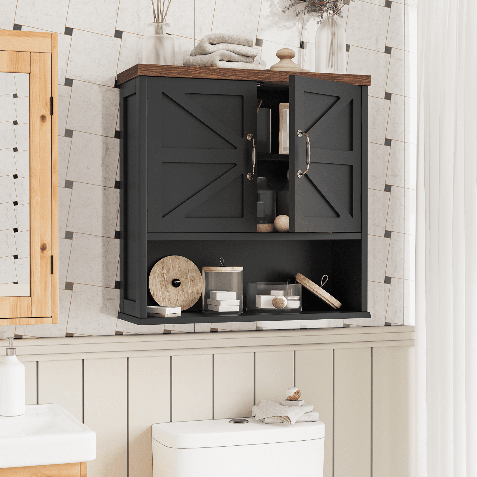 Smuxee Bathroom Cabinet Storage with Bathroom Shelf, Over the Toilet Storage Wall Cabinet,Black