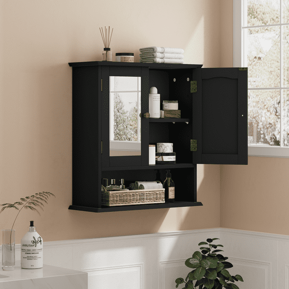 Smuxee Bathroom Cabinet over The Toilet Storage,Medicine Cabinet with Mirror Door,Black