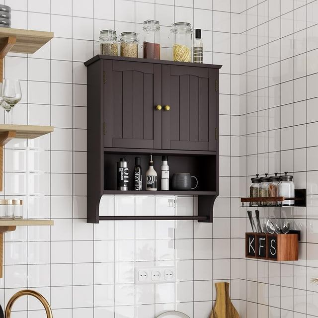 Smuxee Bathroom Storage Cabinets with Doors and Shelves,Towel Bar,Over ...