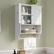 Smuxee Bathroom Storage Cabinets with Doors and Shelves,Towel Bar,over The Toilet Storage,White Big