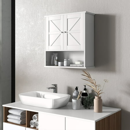 Smuxee Bathroom Wall Storage Cabinets with Door and Open Shelves,over The Toilet Storage,White Small