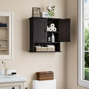 Smuxee Bathroom Wall Storage Cabinets with Door and Open Shelves,over the Toilet Storage,Brown Small