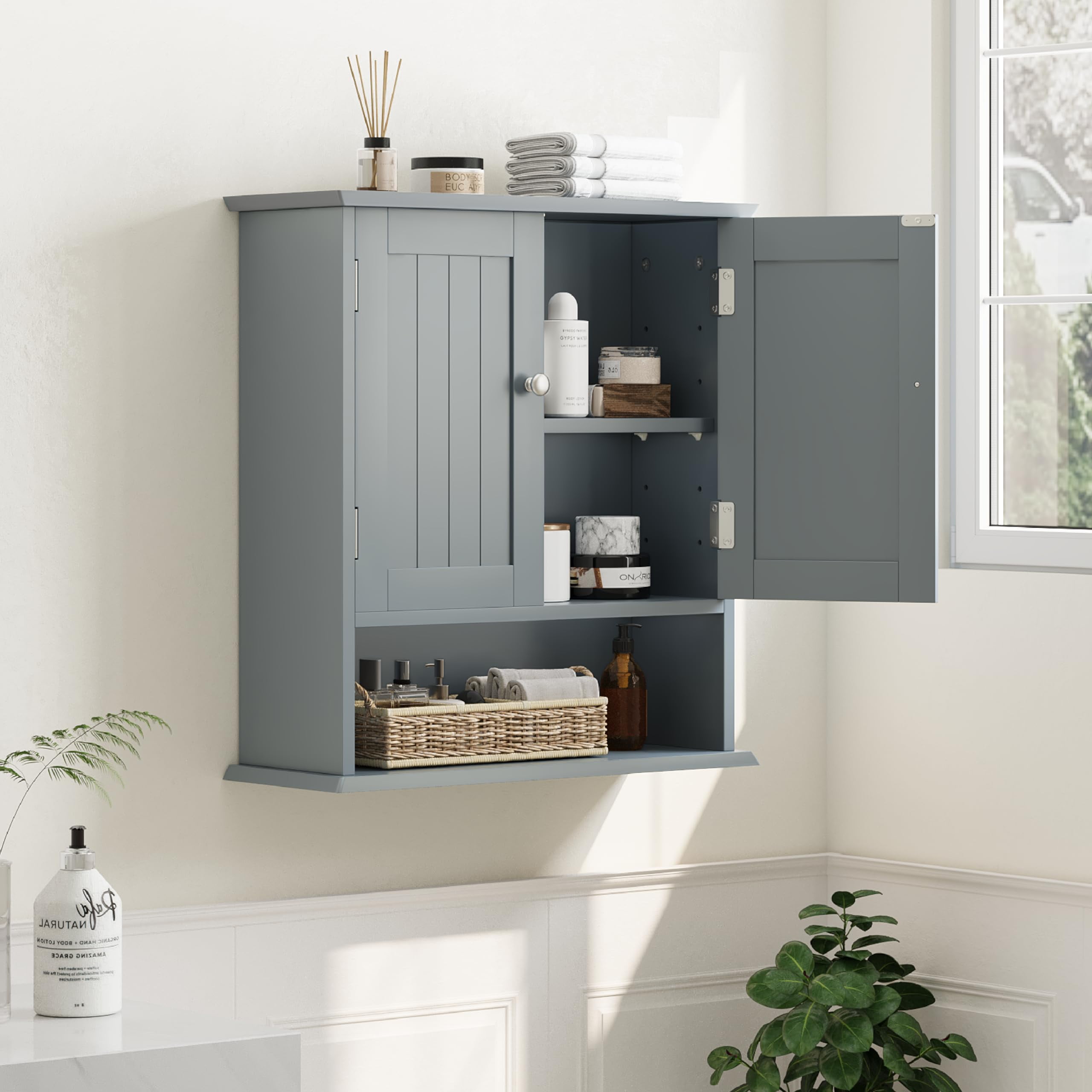 Smuxee Bathroom Wall Storage Cabinets with Door and Open Shelves,over ...