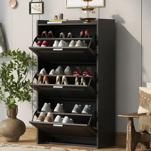 Smuxee Entryway Shoe Cabinet with 3 Flip Drawers,Shoe Organizer Storage,Black