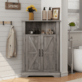 thumbnail image 1 of Smuxee Farmhouse Corner Bathroom Storage Cabinet, Freestanding Triangle Linen Organizer Cabinet with Barn Doors & Adjustable Shelves for Laundry Room,Gray, 1 of 6