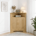thumbnail image 1 of Smuxee Farmhouse Corner Bathroom Storage Cabinet, Freestanding Triangle Linen Organizer Cabinet with Barn Doors & Adjustable Shelves for Laundry Room,Oak, 1 of 6