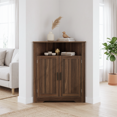 thumbnail image 1 of Smuxee Farmhouse Corner Bathroom Storage Cabinet, Freestanding Triangle Linen Organizer Cabinet with Barn Doors & Adjustable Shelves for Laundry Room,Walnut, 1 of 7