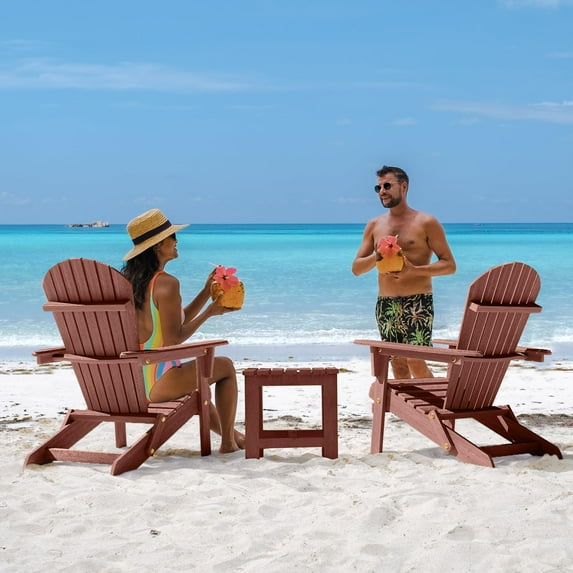 Smuxee Folding Adirondack Chair Sets of 2, Wood Outdoor Chairs for Patio, Brown