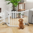 thumbnail image 1 of Smuxee Bamboo Freestanding Pet Gate Foldable Dog Gate with Support Feet, White, 3 Panel, 1 of 11